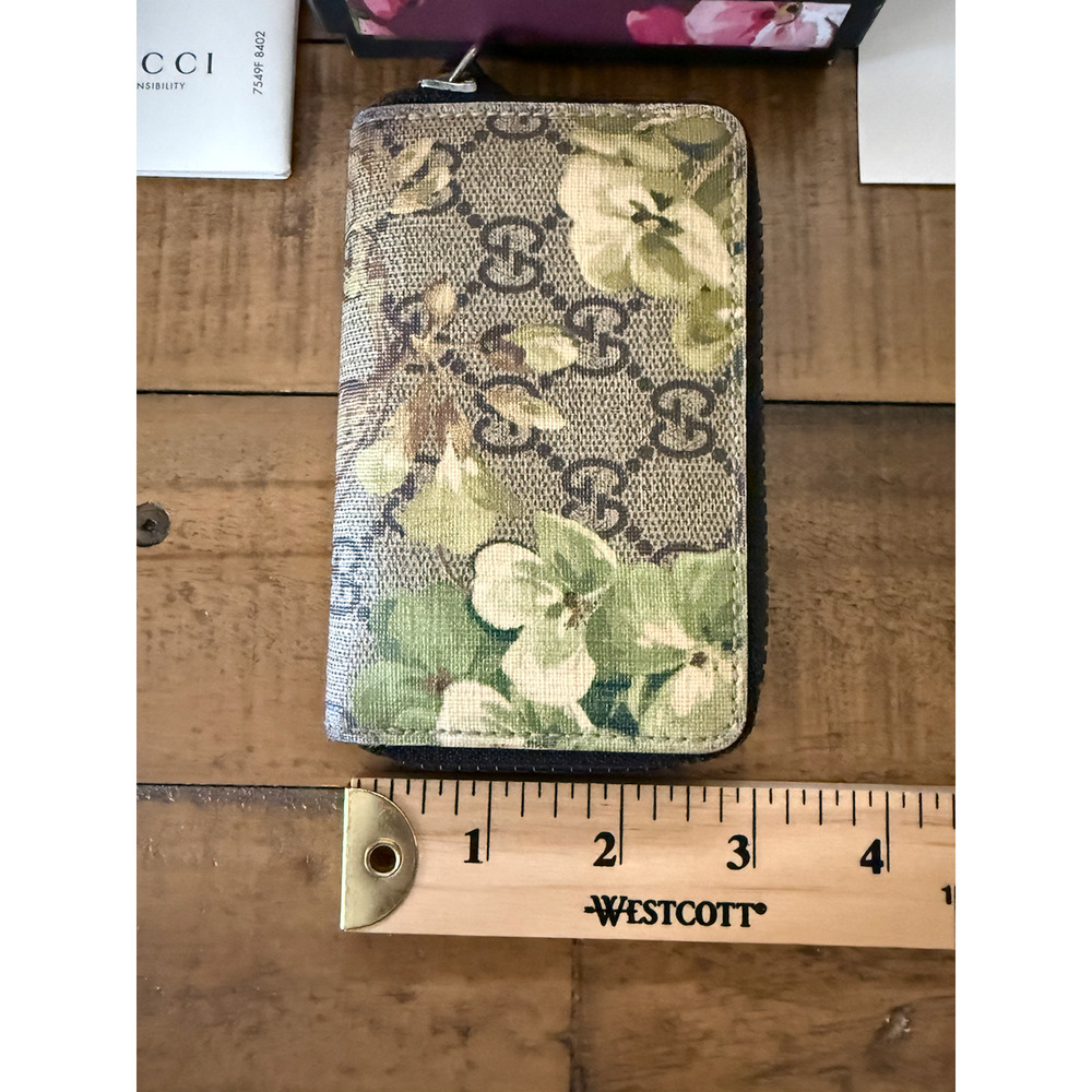 Gucci Wallet Women's Green GG Blooms Floral Canvas Zip Around Card Wallet Italy - Picture 9 of 9